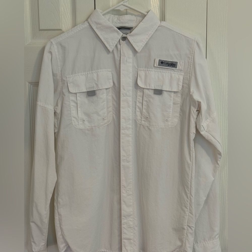 Columbia White Long-Sleeve Button Front Outdoor Shirt